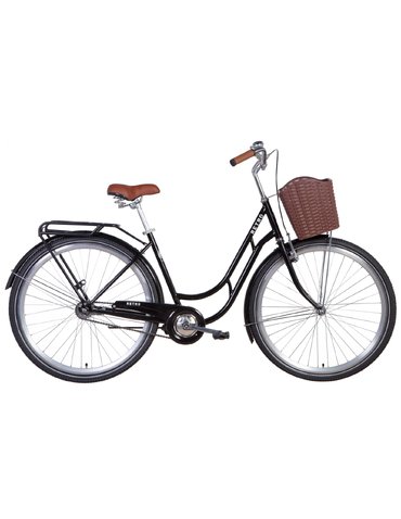 Велосипед Dorozhnik RETRO 28" чорний 19" 2021 з багажником та корзиною (планет.)