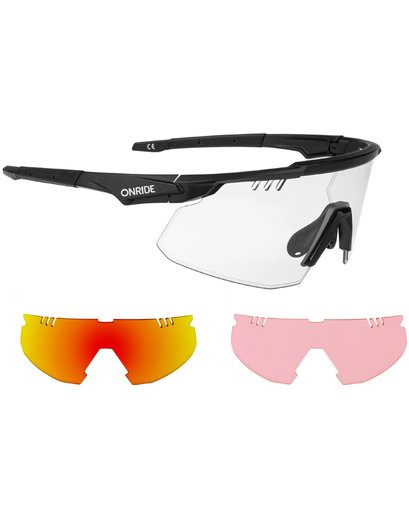 Окуляри ONRIDE Bliss матово чорні з лінзами димчасті Revo Red (17%); HD pink (37%); прозорі (100%)