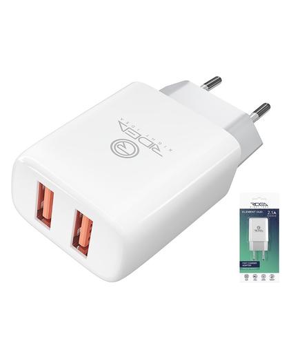 Мережевий зарядний пристрій Ridea RW-21011 Element Duo 2USB 2.1 A (Бiлий)