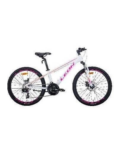 Велосипед Leon JUNIOR AM DD 24" біло-малиновий з помаранчевим 12"  2021