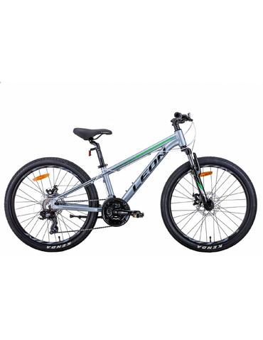 Велосипед Leon JUNIOR AM DD 24" сріблясто-чорний з зеленим 12"  2021