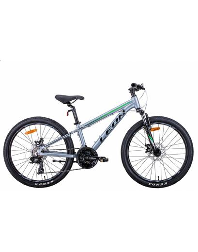 Велосипед Leon JUNIOR AM DD 24" сріблясто-чорний з зеленим 12"  2021