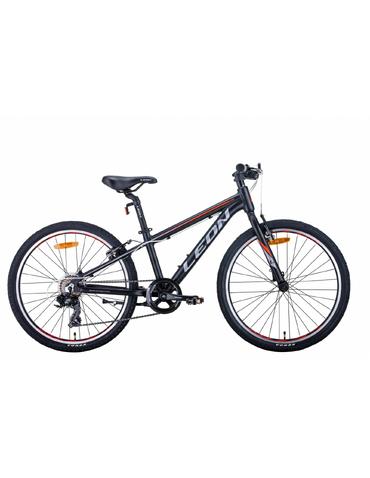 Велосипед Leon JUNIOR Vbr 24" чорно-помаранчевий з сірим 12" 2021рік