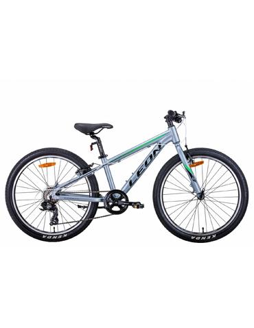 Велосипед Leon JUNIOR Vbr 24" сріблясто-чорний з зеленим 12" 2021