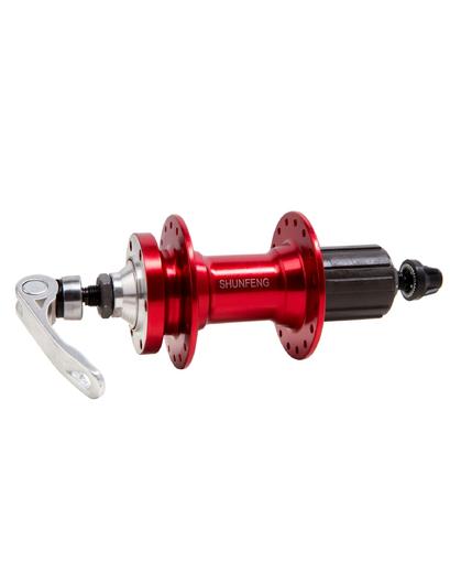 Втулка задня 36H під диск. SHUNFENG SF-A217R червоний з ексцентрик. пром. підшипників. під касету 8-